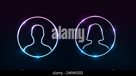Mann und Frau Neon leere Avatare Set. Vektor-Foto-Platzhalter für soziale Netzwerke, Lebensläufe, Foren und Dating-Websites. Stock Vektor