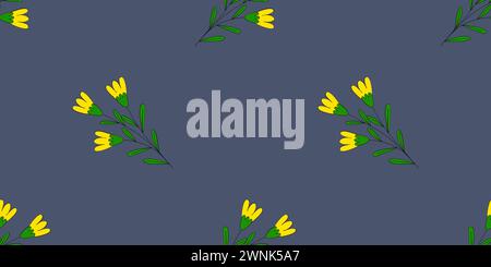 Nahtloses Muster mit kleinen gelben Blumen auf blauem Hintergrund, Vektorillustration Stock Vektor