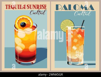 Set mit klassischen Cocktail Retro Poster Vektorkunst. Stock Vektor