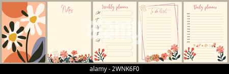 Notizbuchseiten mit Blumenmuster und Cover-Vektorvorlage. Stock Vektor