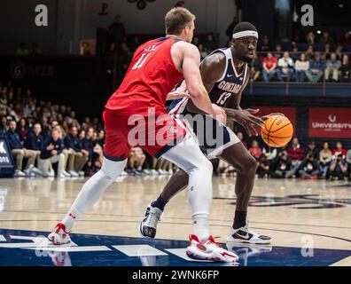 2. März 2024 Moraga, CA U.S.A. Gonzaga Stürmer Graham Ike (13) geht während des NCAA Männer Basketballspiels zwischen Gonzaga Bulldogs und den Saint Mary's Gaels zum Basketball. Gonzaga schlug Saint Mary's 70-57 im University Credit Union Pavilion Moraga Calif Thurman James/CSM Stockfoto