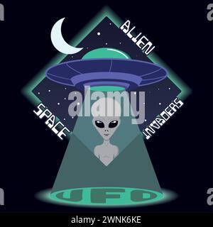 SCI fi UFO Alien Sticker Vektor Stock Vektor