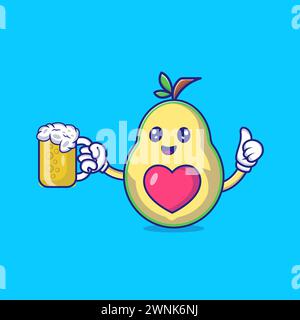 Niedliche Avocado Hält Kaffeetasse Vektor-Icon Illustration Stock Vektor