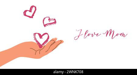 Happy Mothers Day ist ein internationaler Frauenfeiertag. Hand und Herzen. Grußkarten-Poster-Design. Vektorabbildung. Stock Vektor