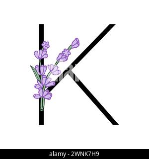 Lavendelblüte violett kleines Blumenalphabet für die Gestaltung von Karte oder Einladung. Vektor-Illustrationen, isoliert auf weißem Hintergrund für Sommer Blumen Stock Vektor