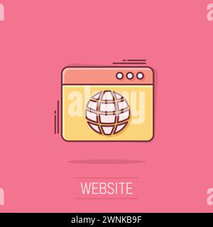 Website-Domain-Symbol im Comic-Stil. Globale Internet-Adresse Cartoon-Vektor-Illustration auf isoliertem Hintergrund. Geschäftskonzept für Server-Splash-Effekt. Stock Vektor