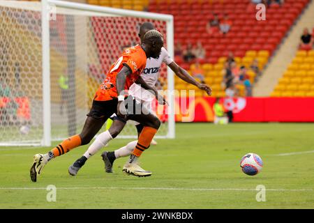 Brisbane, Australien, 3. März 2024. Ayom Majok (99 Brisbane) im Suncorp Stadium im Spiel der Isuzu Ute, Einem Spiel zwischen Brisbane Roar und Melbourne Victory FC. Quelle: Matthew Starling / Alamy Live News Stockfoto