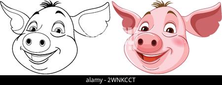 Zwei lächelnde Schweine-Charaktere im Vektorstil Stock Vektor