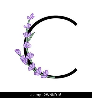 Lavendelblüte violett kleines Blumenalphabet für die Gestaltung von Karte oder Einladung. Vektor-Illustrationen, isoliert auf weißem Hintergrund für Sommer Blumen Stock Vektor