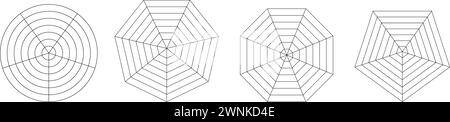 Pentagon- und Sechseckdiagramm für 5-Punkt-Radar- oder Spider-Diagramme. Zur Visualisierung von Daten mit strukturiertem Diagramm. Illustration des flachen Vektors Stock Vektor