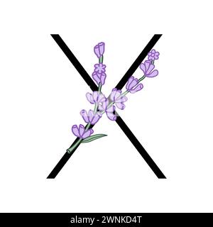 Lavendelblüte violett kleines Blumenalphabet für die Gestaltung von Karte oder Einladung. Vektor-Illustrationen, isoliert auf weißem Hintergrund für Sommer Blumen Stock Vektor