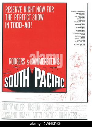 1958 South Pacific Musical von Rodgers & Hammerstein Todd-AO Film Poster Print Ad, 20th Century-Fox Stockfoto