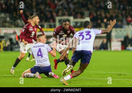 Duvan Zapata vom FC Turin feiert, nachdem er während des Spiels der Serie A zwischen Torino FC und ACF Fiorentin ein Tor erzielt hat, das später vom Schiedsrichter abgesagt wurde Stockfoto
