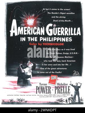 1950 amerikanische Guerilla in der philippinischen Filmplakatwerbung unter der Regie von Fritz lang mit Tyrone Power Stockfoto