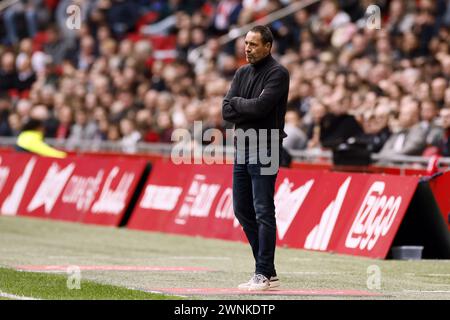 AMSTERDAM - Ajax Trainer John va't Schip während des niederländischen Eredivisie-Spiels zwischen Ajax Amsterdam und FC Utrecht in der Johan Cruijff Arena am 3. März 2024 in Amsterdam, Niederlande. ANP KOEN VAN WEEL Stockfoto