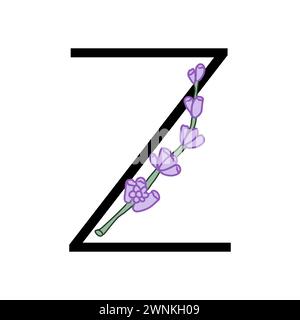 Lavendelblüte violett kleines Blumenalphabet für die Gestaltung von Karte oder Einladung. Vektor-Illustrationen, isoliert auf weißem Hintergrund für Sommer Blumen Stock Vektor