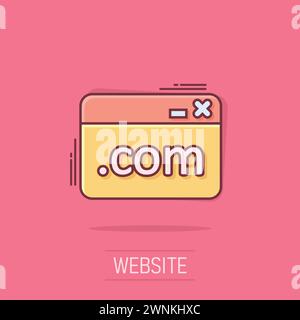 Website-Domain-Symbol im Comic-Stil. Com-Internetadresse Cartoon-Vektor-Illustration auf isoliertem Hintergrund. Geschäftskonzept für Server-Splash-Effekt. Stock Vektor