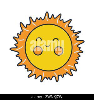 Süße lächelnde Sonne auf weißem Hintergrund. Bunte einfache Vektor Hand gezeichnet isolierte Illustration. Doodle-Symbol. Clip-Art oder Karte. Himmelsleuchte Stock Vektor