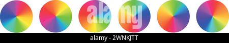 Kreisförmiges Kreiswirbel mit radialem Regenbogenverlauf, Farbspektrum in einem lebendigen Rad, RGB-Abstufung. Illustration des flachen Vektors auf weißem Hintergrund isoliert. Stock Vektor
