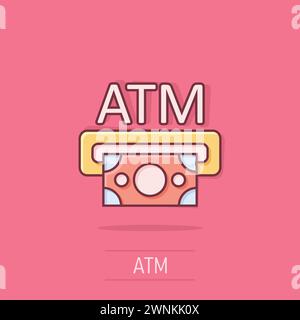 Money ATM-Symbol im Comic-Stil. Wechselgeld Cartoon Vektor Illustration auf isoliertem Hintergrund. Geschäftskonzept für Banknotenwechsel. Stock Vektor