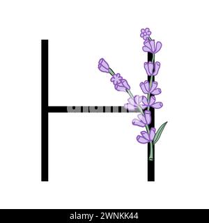 Lavendelblüte violett kleines Blumenalphabet für die Gestaltung von Karte oder Einladung. Vektor-Illustrationen, isoliert auf weißem Hintergrund für Sommer Blumen Stock Vektor