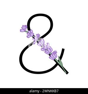 Lavendelblüte violett kleines Blumenalphabet für die Gestaltung von Karte oder Einladung. Vektor-Illustrationen, isoliert auf weißem Hintergrund für Sommer Blumen Stock Vektor