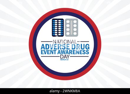 National Adverse Drug Event Awareness Day. Urlaubskonzept. Vorlage für Hintergrund, Banner, Karte, Poster mit Textbeschriftung Stock Vektor