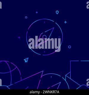 Kompass, Symbol für Routenverlaufslinien, einfache Illustration auf dunkelblauem Hintergrund, logistischer unterer Rand. Stock Vektor