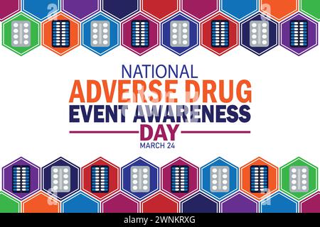 Hintergrundbild zum nationalen Tag der Bewusstseinsbildung für unerwünschte Arzneimittelwirkungen mit Typografie. National Adverse Drug Event Awareness Day, Hintergrund Stock Vektor