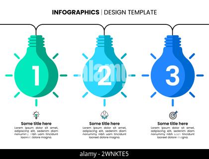 Infografik-Vorlage mit Symbolen und 3 Optionen oder Schritten. Glühlampen. Kann für Workflow-Layout, Diagramm, Banner und Webdesign verwendet werden. Vektorabbildung Stock Vektor