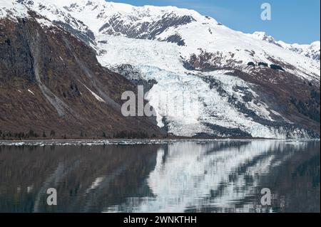 Der Tidewater-Gletscher spiegelt sich in den ruhigen Gewässern des College Fjord, Alaska, USA Stockfoto