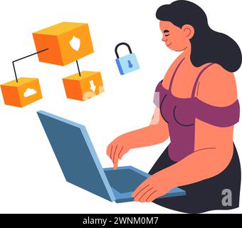 Verschlüsselte und sichere Internetverbindung auf dem Laptop Stock Vektor