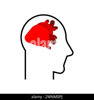 Herz-im-Kopf-Symbol. Zeichen einer verliebten Person. Denken mit Herzsymbol Stock Vektor