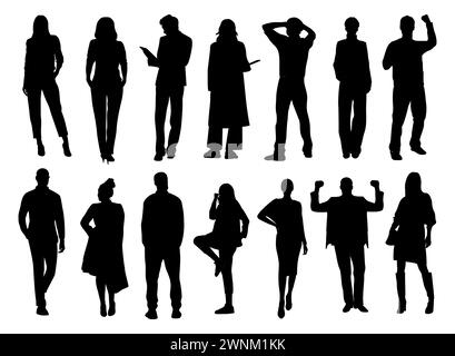 Schwarze Silhouetten von Menschen in verschiedenen Posen. Stock Vektor