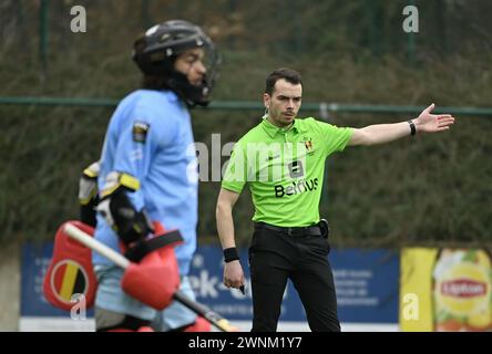 Brüssel, Belgien März 2024. Schiedsrichter Thomas Dagnelie, dargestellt während eines Eishockeyspiels zwischen Royal Leopold Club und Gantoise am Sonntag, den 3. März 2024, in Uccle/Ukkel, Brüssel, am 14. Tag der belgischen Hockeymeisterschaft. BELGA FOTO JOHN THYS Credit: Belga News Agency/Alamy Live News Stockfoto
