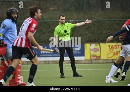 Brüssel, Belgien März 2024. Schiedsrichter Thomas Dagnelie, dargestellt während eines Eishockeyspiels zwischen Royal Leopold Club und Gantoise am Sonntag, den 3. März 2024, in Uccle/Ukkel, Brüssel, am 14. Tag der belgischen Hockeymeisterschaft. BELGA FOTO JOHN THYS Credit: Belga News Agency/Alamy Live News Stockfoto