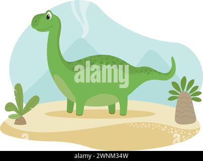 Niedlicher Brachiosaurus-Dinosaurier-Charakter. Prähistorische Eidechse, Reptilien aus der jurassischen Zeit mit langem Hals. Flacher Vektor im Cartoon-Stil Stock Vektor