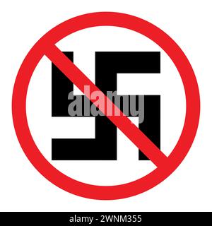 Stopp-Nazismus-Zeichen, rot durchgestrichenes Kreissymbol mit Hakenkreuz Stock Vektor