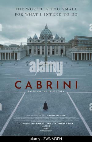 Cabrini (2024) unter der Regie von Alejandro Monteverde mit Cristiana Dell’Anna, John Lithgow und David Morse. Die Geschichte der italienischen Immigrantin Francesca Cabrini, einer katholischen Missionarin, die einen feindlichen Bürgermeister dazu überredet, Hunderten von verwaisten Kindern, die 1889 in den Slums von New York City leben, Unterkunft und Gesundheitsversorgung zu bieten und wird der erste amerikanische heilige. US-Poster mit einem Blatt ***NUR FÜR REDAKTIONELLE ZWECKE***. Quelle: BFA/Angel Studios Stockfoto