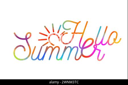 Text Hallo Sommer farbig. Handzeichnung. Nicht AI. Vektorabbildung Stock Vektor
