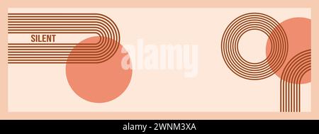 Minimalistische geometrische Zen-Bogen-Bannervorlage mit Text - Silent. Abstrakte Boho-Formen in Retro-Ästhetik für vielseitige Designanwendungen. Vektorkonzept Stock Vektor