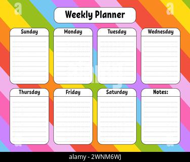 Wochenplaner. Bunte leere druckbare Vorlage. Vektorabbildung. Stock Vektor