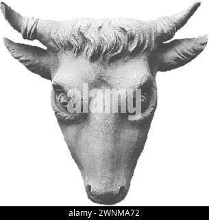 Statuenkopf eines Stiers oder einer Kuh. Schwarze Polka Dots sorgen für eine moderne Collage. Trendiges Design, Zine Magazin Stil, isoliert Stock Vektor