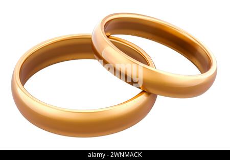 Eheringe für sie und ihn, passendes Set, 3D-Rendering isoliert auf weißem Hintergrund Stockfoto
