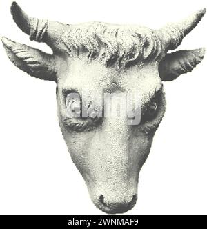 Statuenkopf eines Stiers oder einer Kuh. Schwarze Polka Dots sorgen für eine moderne Collage. Trendiges Design, Zine Magazin Stil, isoliert Stock Vektor