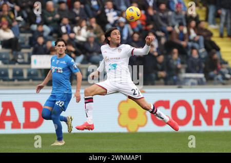 Empoli, Italien. März 2024. Foto Michele Nucci/LaPresse 3 Marzo 2024, Empoli, Italia Sport, calcio. Empoli fc vs. Cagliari Calcio - Campionato di calcio Serie A TIM 2023/2024 - stadio Carlo Castellani Nella Foto: Tommaso Augello (Cagliari calcio) Foto: Michele Nucci/LaPresse 03. März 2024, Empoli, Italien. Sport, Fußball. Empoli fc vs. Cagliari Calcio - italienische Fußballmeisterschaft Liga A TIM 2023/2024 - Carlo Castellani Stadion im Bild: Tommaso Augello (Cagliari calcio) Credit: LaPresse/Alamy Live News Stockfoto