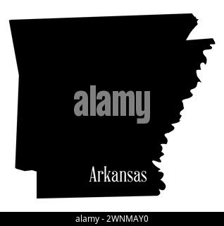Die Silhouette der State Map von Arkansas auf weißem Hintergrund Stockfoto