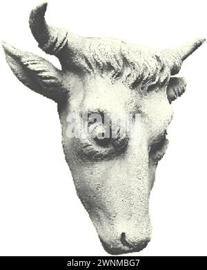 Statuenkopf eines Stiers oder einer Kuh. Schwarze Polka Dots sorgen für eine moderne Collage. Trendiges Design, Zine Magazin Stil, isoliert Stock Vektor