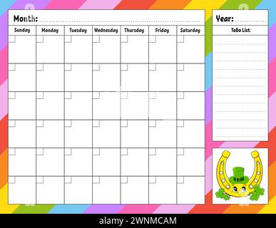 Wochenplaner. Bunte leere druckbare Vorlage. Vektorabbildung. Stock Vektor