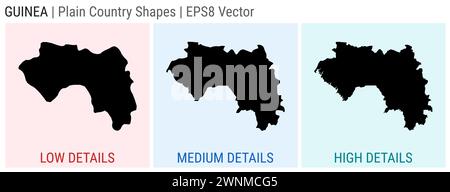 Guinea - einfache Landform. Niedrige, mittlere und hohe Detailkarten von Guinea. EPS8 Vektordarstellung. Stock Vektor